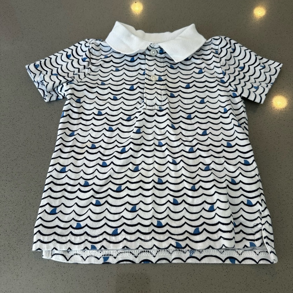Janie and Jack Shark Fin Jersey Short Sleeve Cotton Polo Size 18-24M